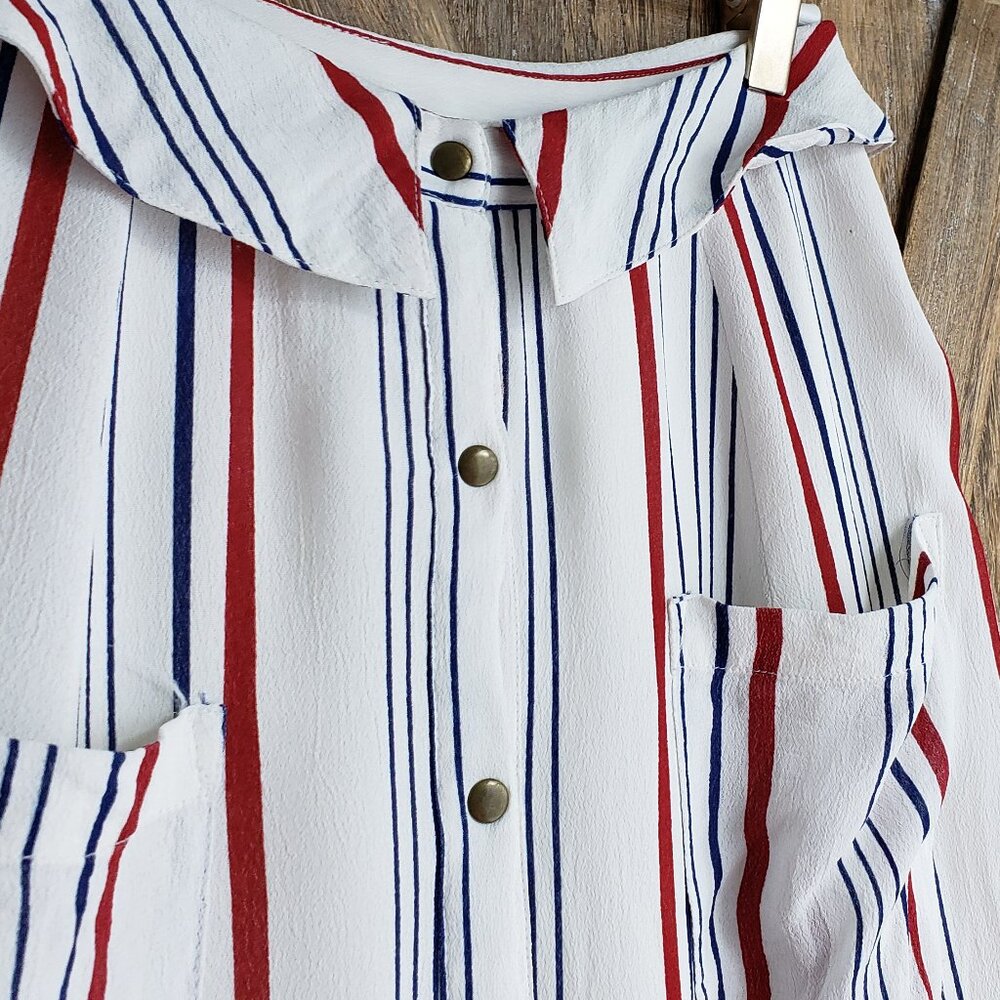 Tularosa Oliver Striped Skirt Sz S White Blue Red Knee Length Button Down Lined - Picture 11 of 11